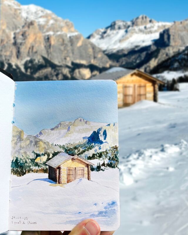 Due nuove pagine di sketchbook per fissare i ricordi dell’Alta Badia, chissà che non ne vengano fuori idee per nuove opere 😉

Foto 1: I prati di Störes (2024), inchiostro e acquerello su carta, 14.5x10.5 cm

Foto 2: Verso La Ila (2024), inchiostro e acquerello su carta, 14.5x21 cm

~

Two new sketchbook pages to capture memories of Alta Badia, maybe some ideas for new paintings will come out of it 😉

Picture 1: The meadows of Störes (2024), ink and watercolor on paper, 14.5x10.5 cm

Picture 2: Towards La Ila (2024), ink and watercolor on paper, 14.5x21 cm

#sketchbook #travelsketchbook #travelsketching #mountainsketch #mountaindrawing #mountainart #dolomitesunesco #altabadia #altabadiaofficial #watercoloronpaper #carnetdecroquis #carnetdevoyage #südtirol #mountainartist #mountainlover #dolomitidasogno #taccuinodiviaggio #pleinairdrawing #snowymountains #wintersketch #winterdrawing